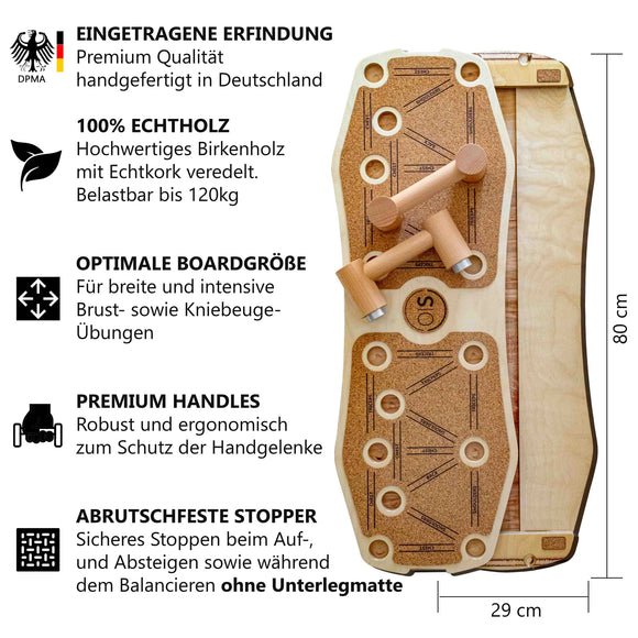 Bundle Sportboard Kork & Fitness Stange - Eigengewicht Training gegen die Schwerkraft