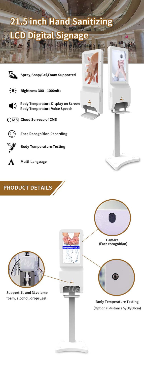 Marvel Hand Hygiene Kiosk mit Körpertemperaturmessung und Gesichtserkennung