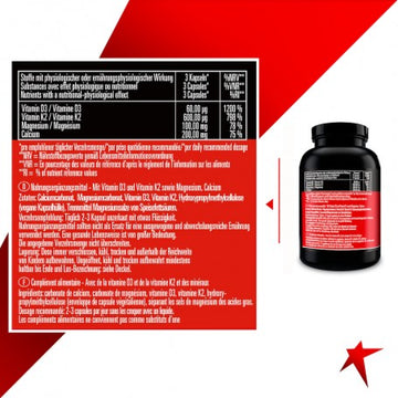 Powerstar Food® D3 / K2 PLUS - Vitamin D3, K2, Calcium & Magnesium - 120 Kapseln - 0