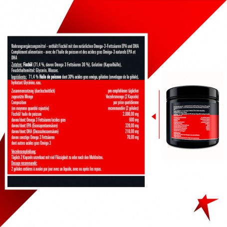 Powerstar Food® OMEGA 3 - Fettsäuren - 200 Fischöl Kapseln